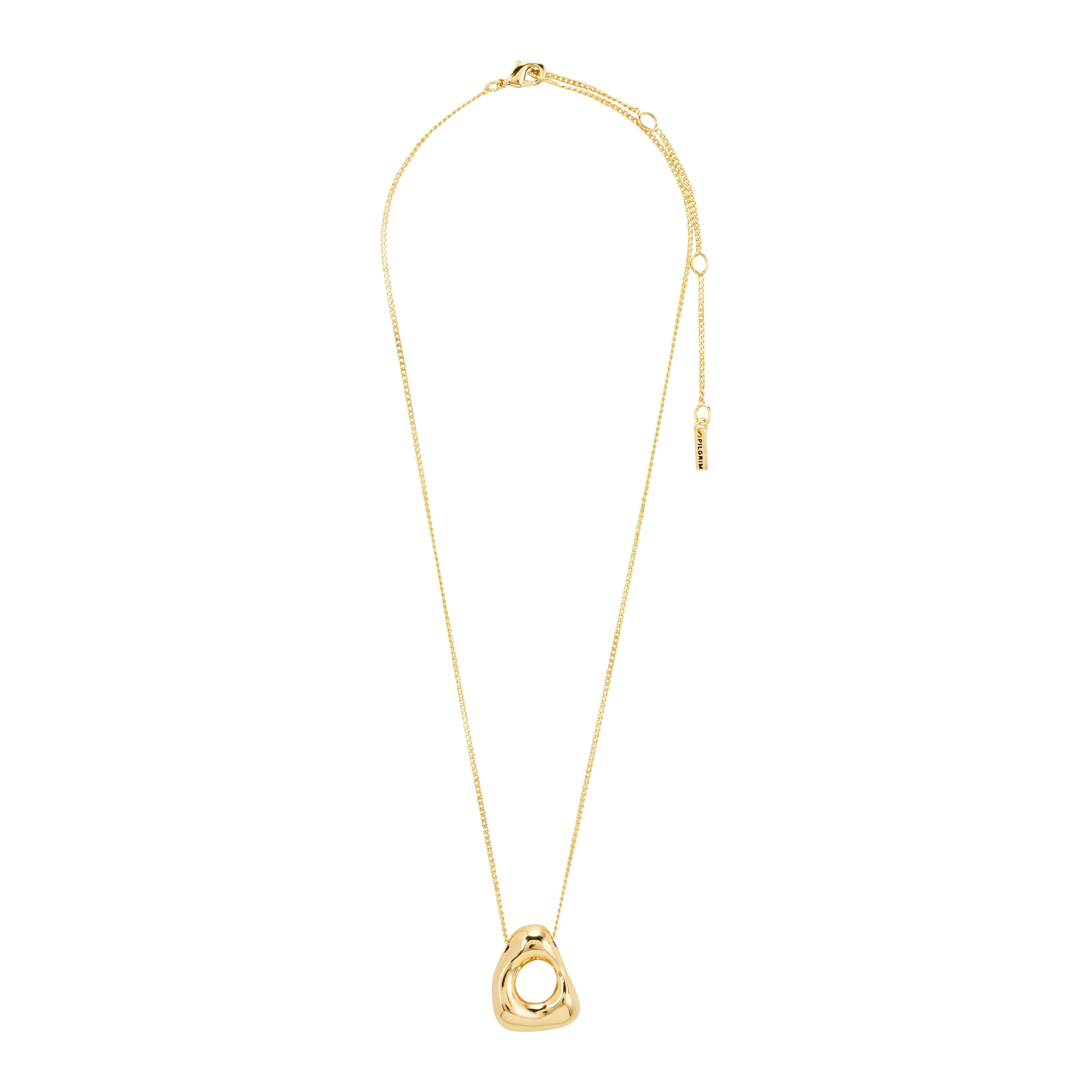FREE necklace 168一分钟极速赛车--|实时赛果直播视频 gold-plated by Pilgrim: A minimalist gold chain with an organic, sculptural pendant featuring a central circular hole, inspired by nature's raw beauty. 