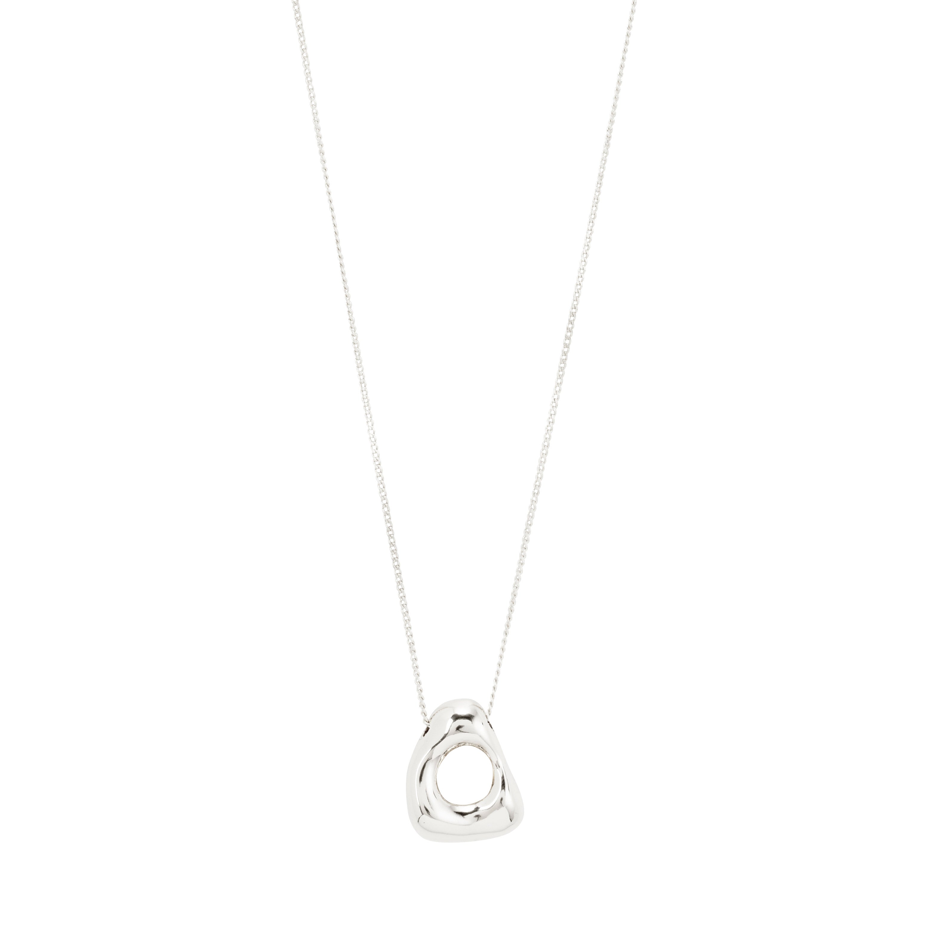 Pilgrim's FREE necklace: a minimalist sterling-silver chain with an abstract, nature-inspired pendant, evoking ocean waves and smooth beach pebbles. Crafted from 99% recycled material.